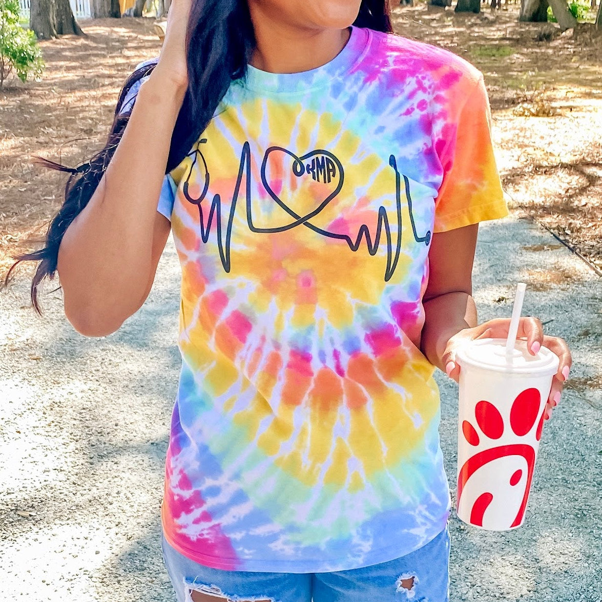 Monogrammed 'Tie Dye Heartbeat' T-Shirt