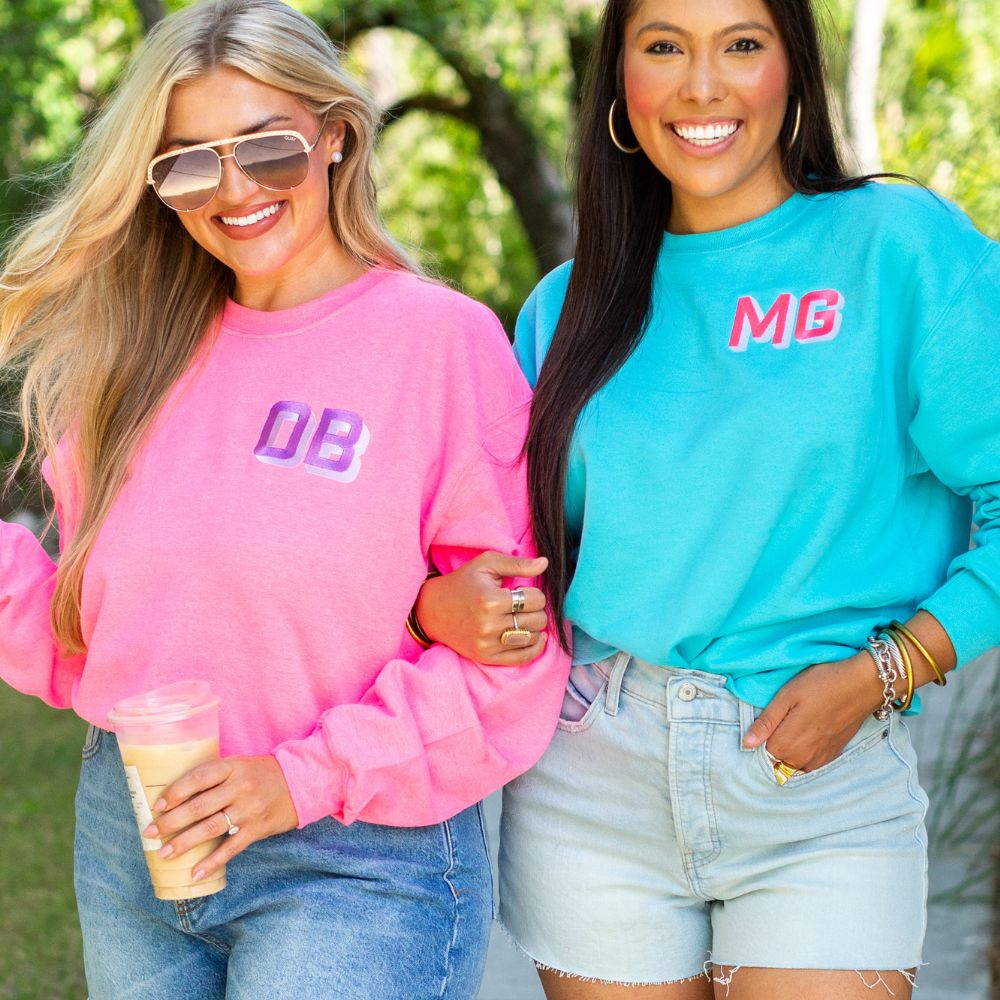 Neon Personalized Shadow Block Initials Sweatshirt