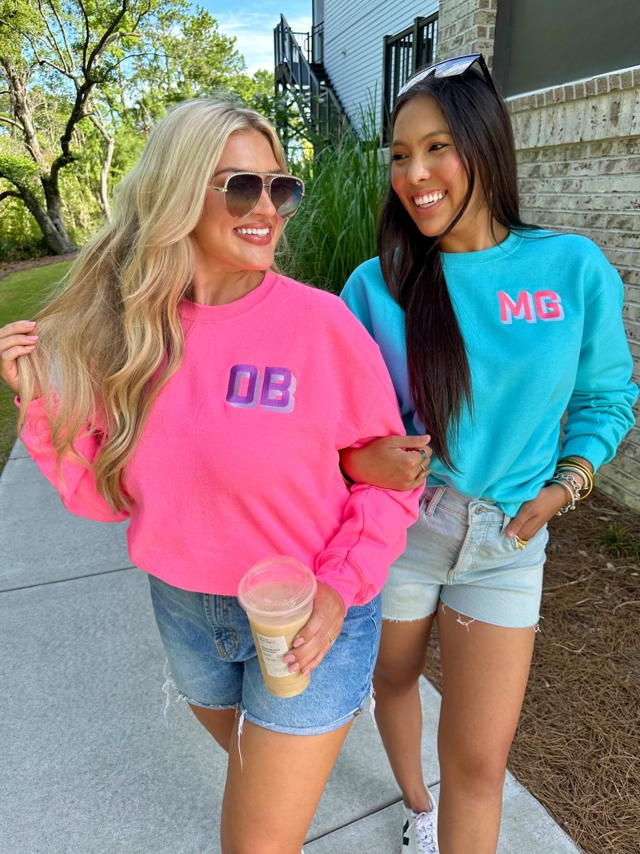 Neon Personalized Shadow Block Initials Sweatshirt