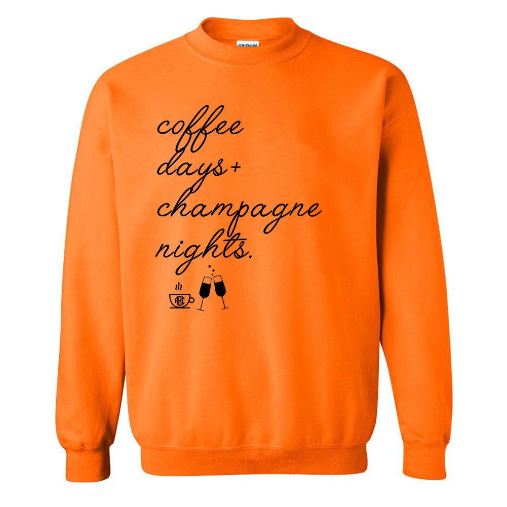 Monogrammed 'Coffee Days + Champagne Nights' Neon Crewneck Sweatshirt