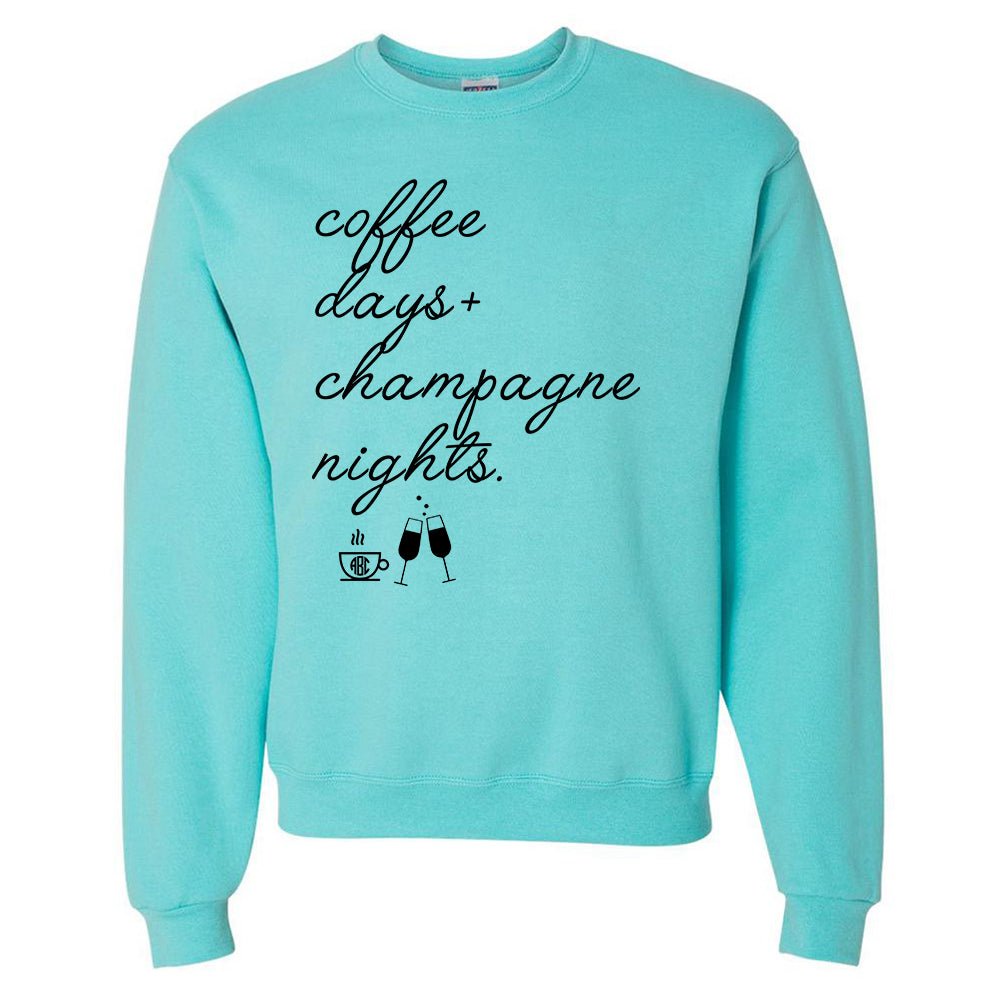 Monogrammed 'Coffee Days + Champagne Nights' Neon Crewneck Sweatshirt