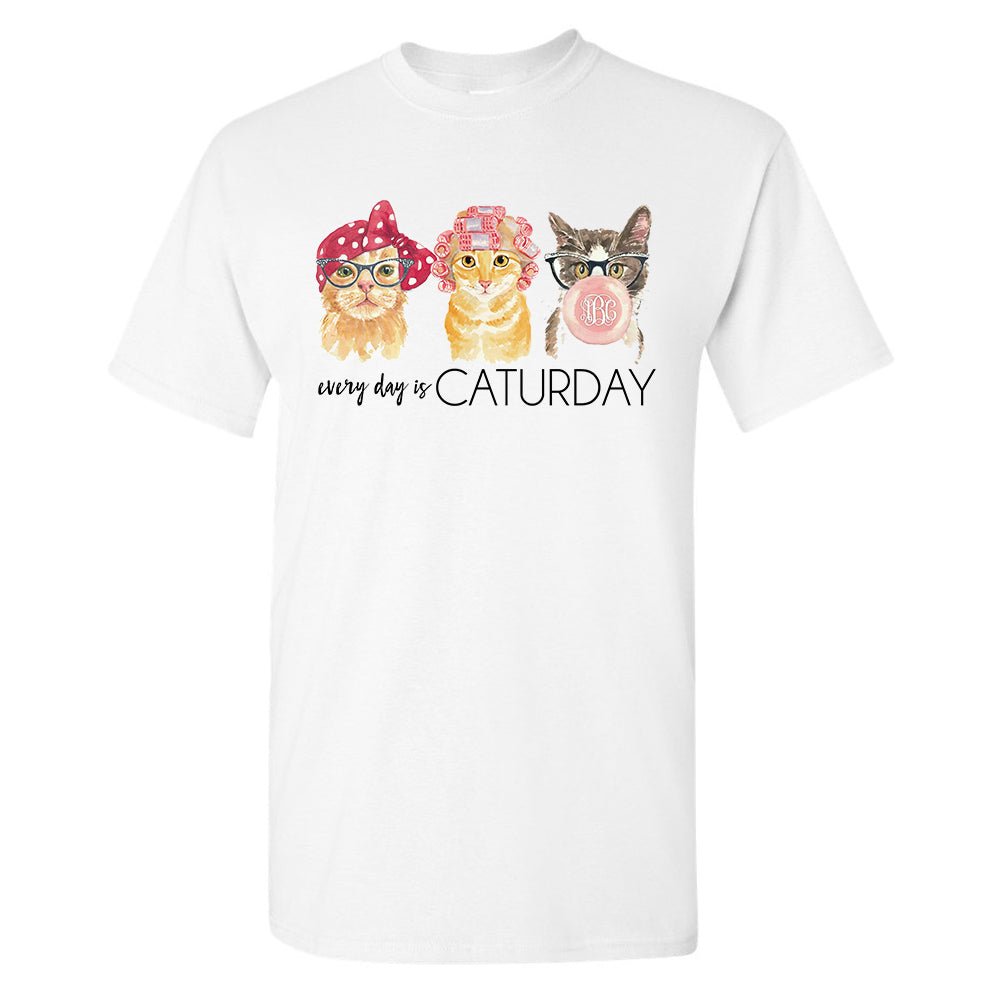 Monogrammed 'Every Day Is Caturday' Basic T-Shirt