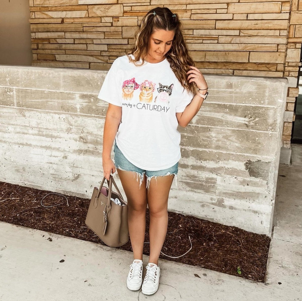 Monogrammed 'Every Day Is Caturday' Basic T-Shirt