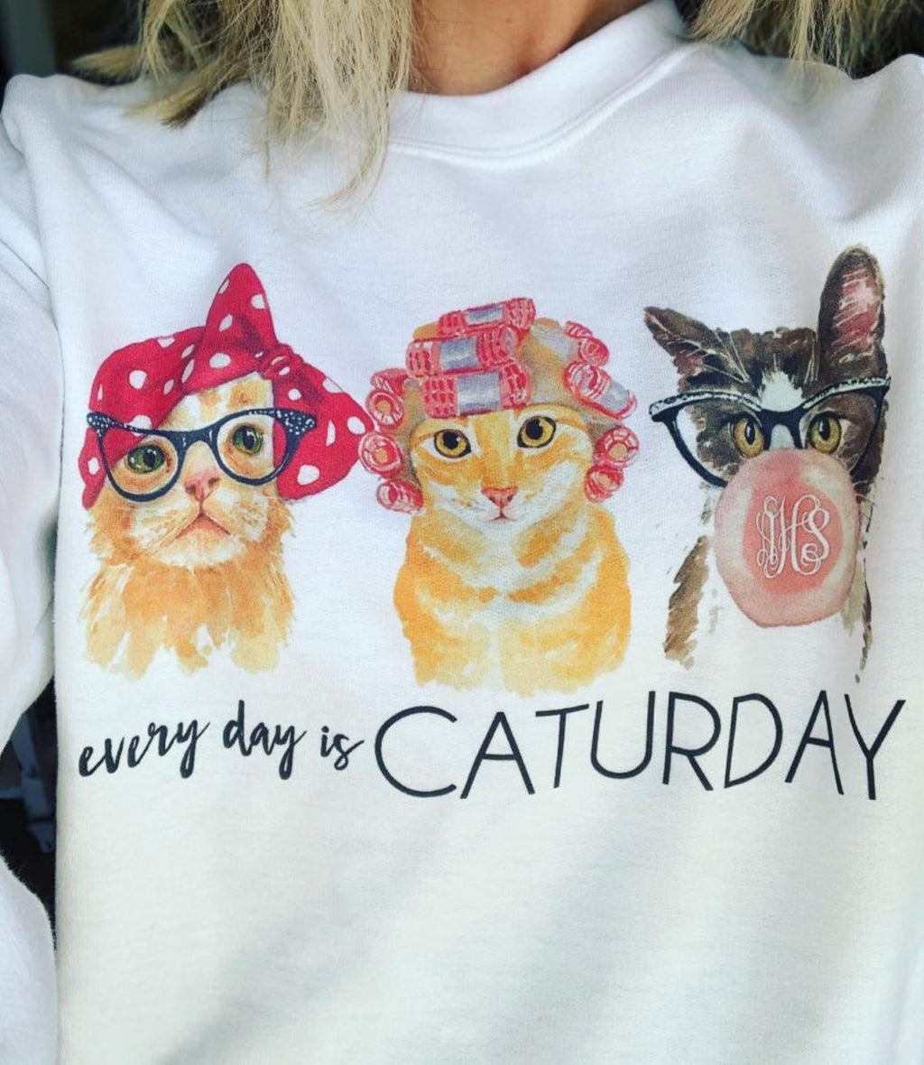 Monogrammed 'Every Day Is Caturday' Crewneck Sweatshirt
