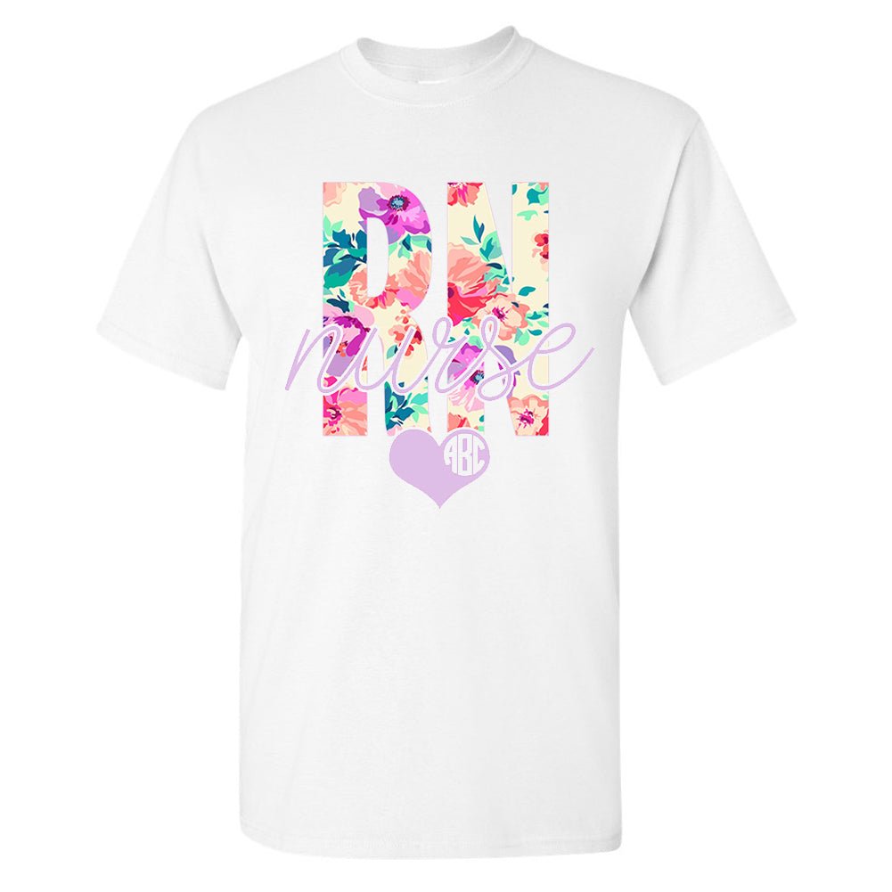 Monogrammed 'Floral RN' Basic T-Shirt