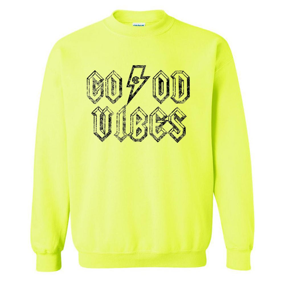 Monogrammed 'Good Vibes' Neon Crewneck Sweatshirt