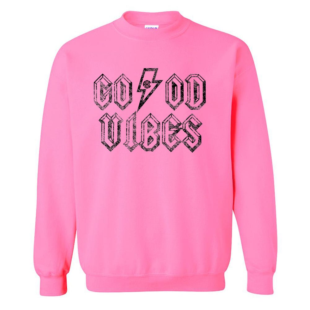 Monogrammed 'Good Vibes' Neon Crewneck Sweatshirt