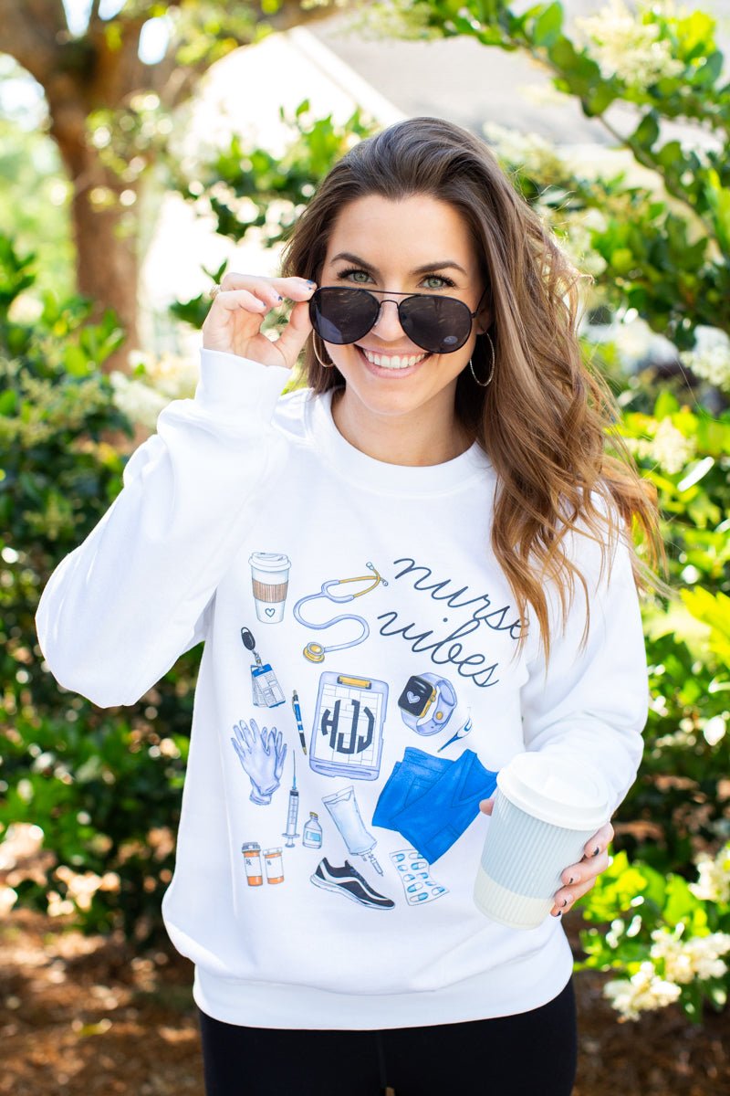 Monogrammed 'Nurse Vibes' Crewneck Sweatshirt