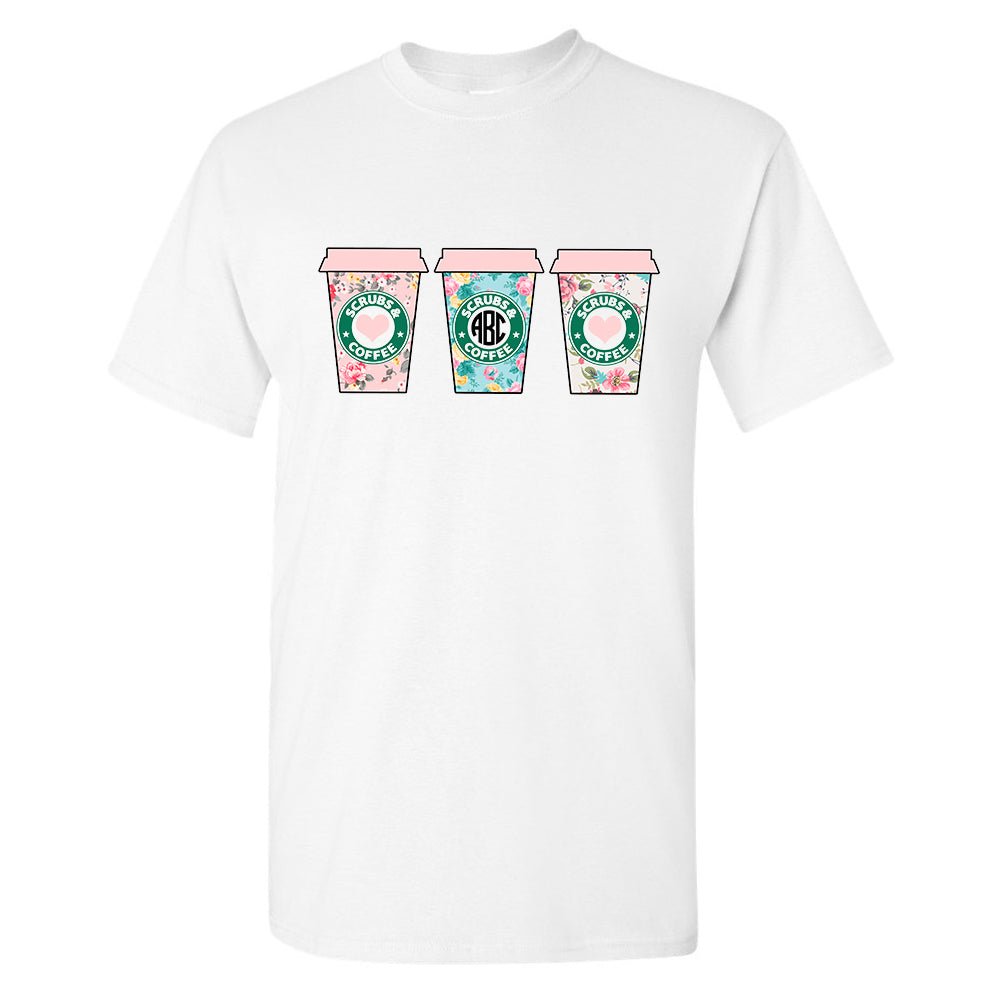 Monogrammed 'Scrubs & Coffee' Basic T-Shirt