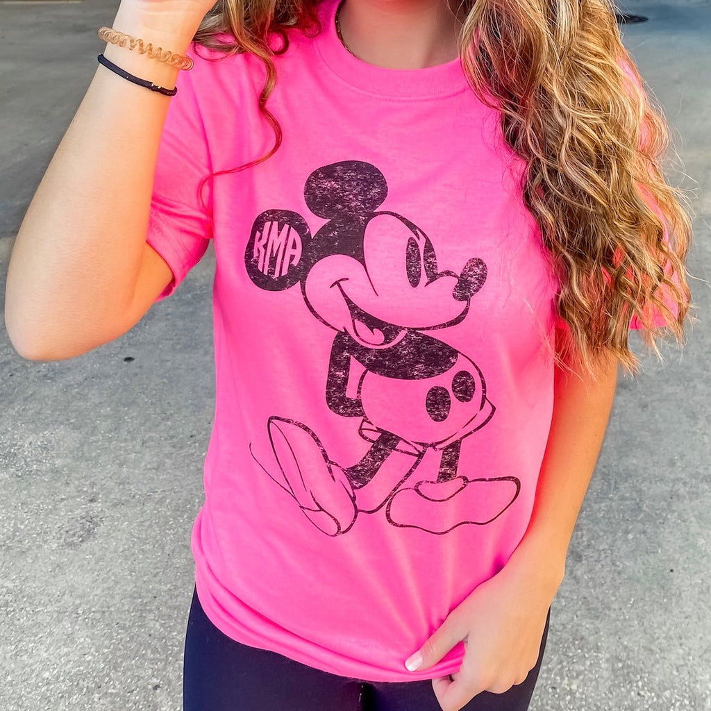 Monogrammed 'Vintage Mickey' Neon T-Shirt