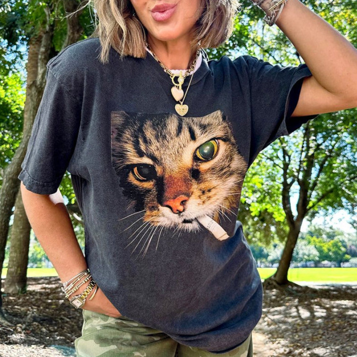 UM X @livinwithMB 'Smokin' Cat' Distressed Tee